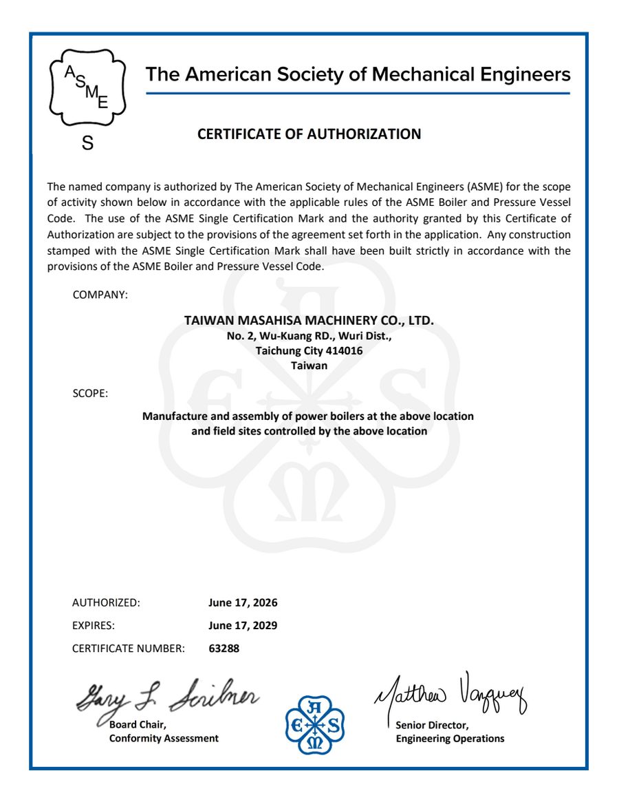 ASME Certificate of Authorization, S designator